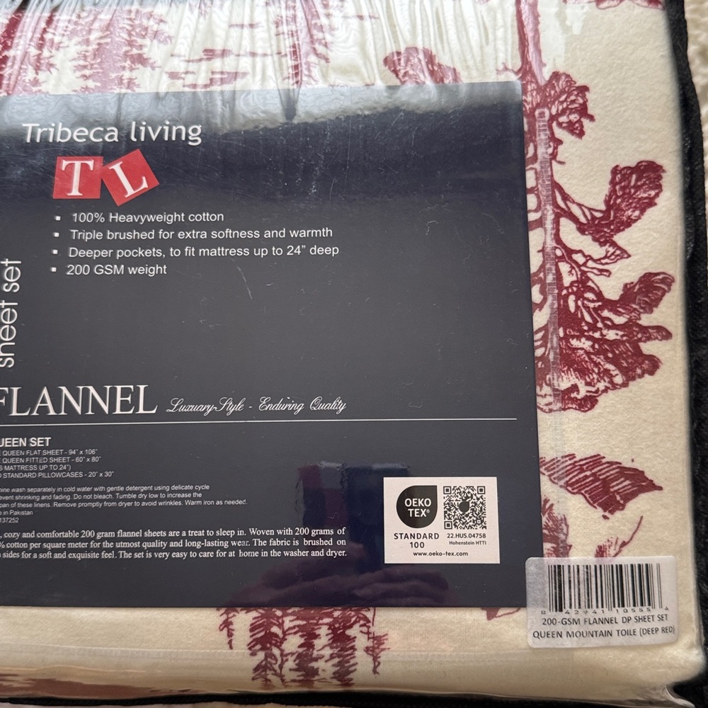 Queen Woodland Deer Print Sheet Set in Cream and Maroon, extra deep - Picture 3 of 3